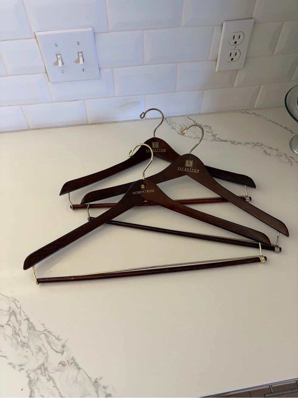 NORDSTROM Dark Wood Suit Pant Shirt Hangers - Set of 3 Wood Brass Women’s Men’s